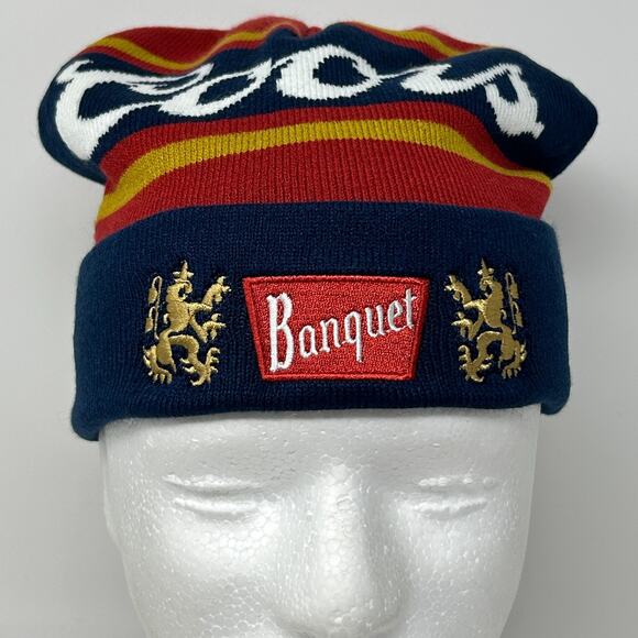 Coors Banquet Beer Beanie Winter Hat Toque Flip Cuffed Logo Mad Engine Blue - Picture 4 of 9